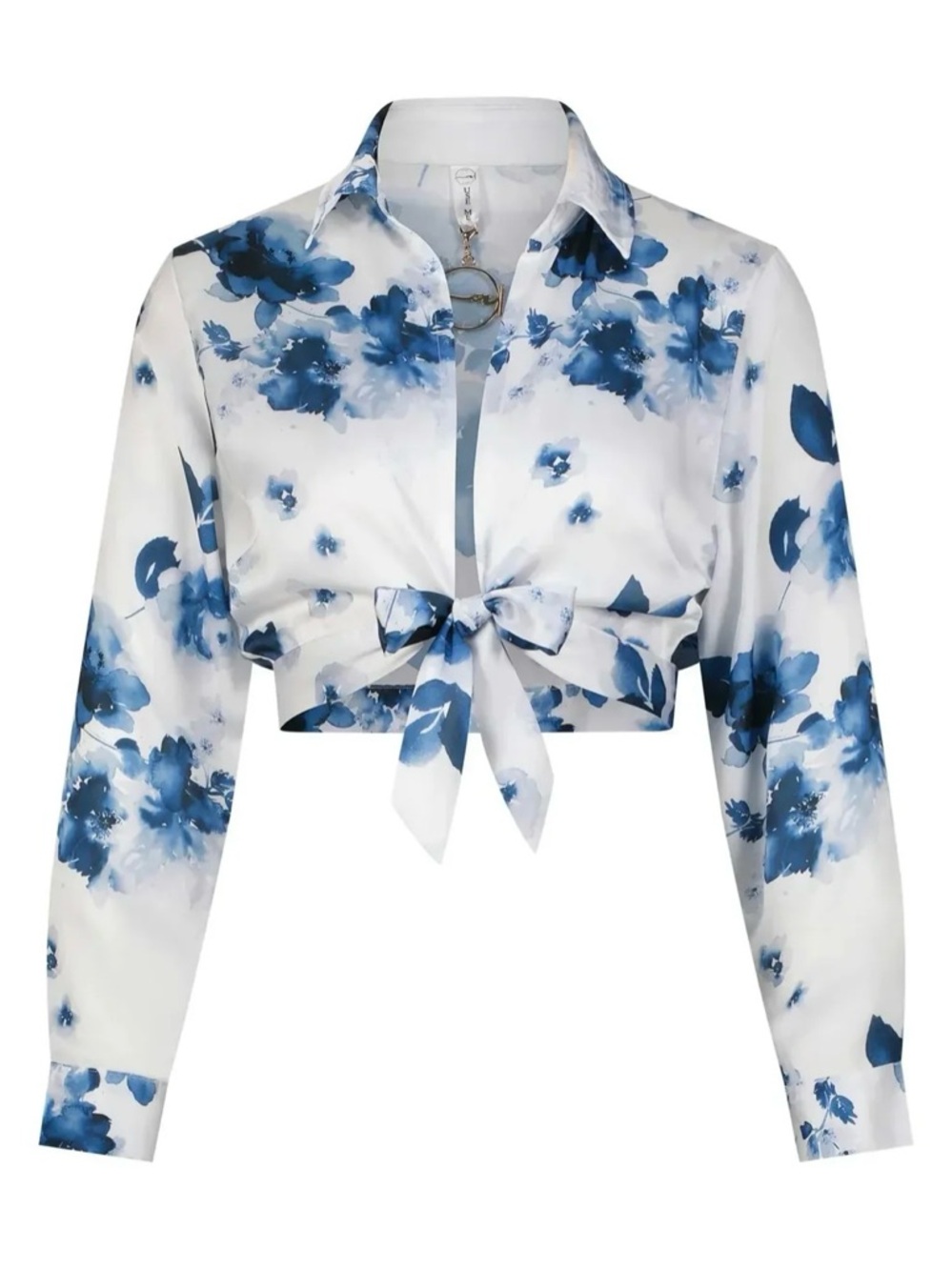 Women's Blue Floral Tie-Front Shirt